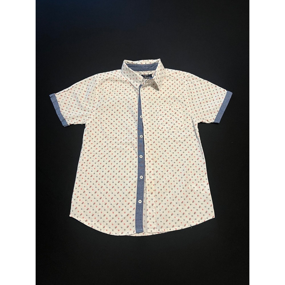 Ben Sherman Boys White Geometric Dot Button Down Shirt Short Sleeve Size M 10/12